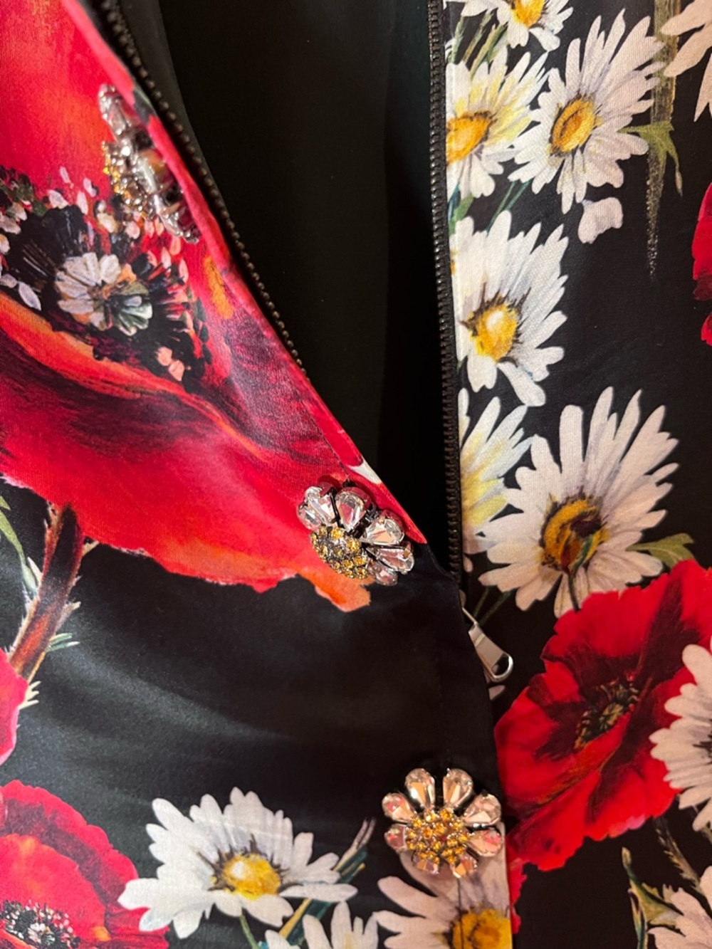 Dolce & Gabbana Silk Mini Black Dress with Red and White Floral Print - Picture 5 of 6